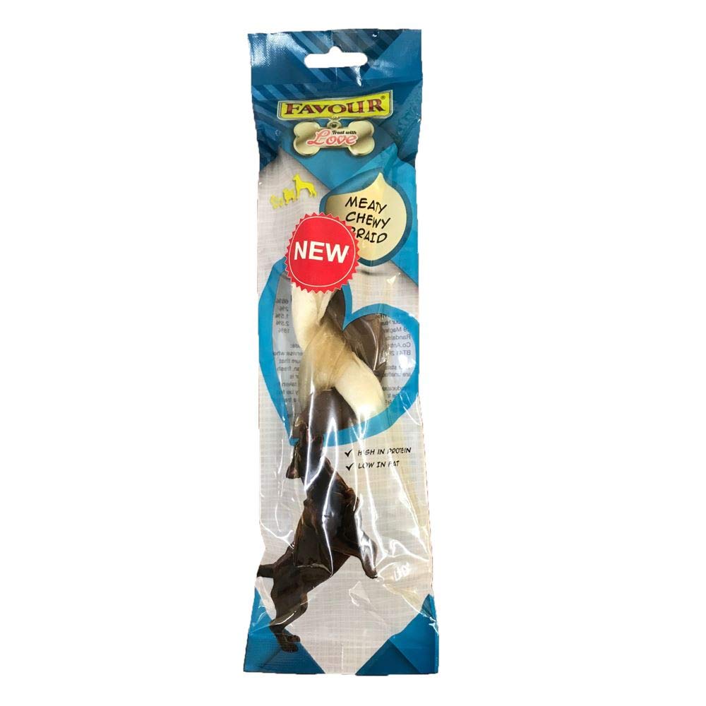 Favour. Meaty Chewy Braid Treat for Dogs - High in Protein and Low in Fat, 3 Packs