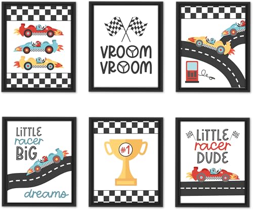 Décoration de chambre de garçon : lot de 6 affiches de voiture de course prêtes à encadrer