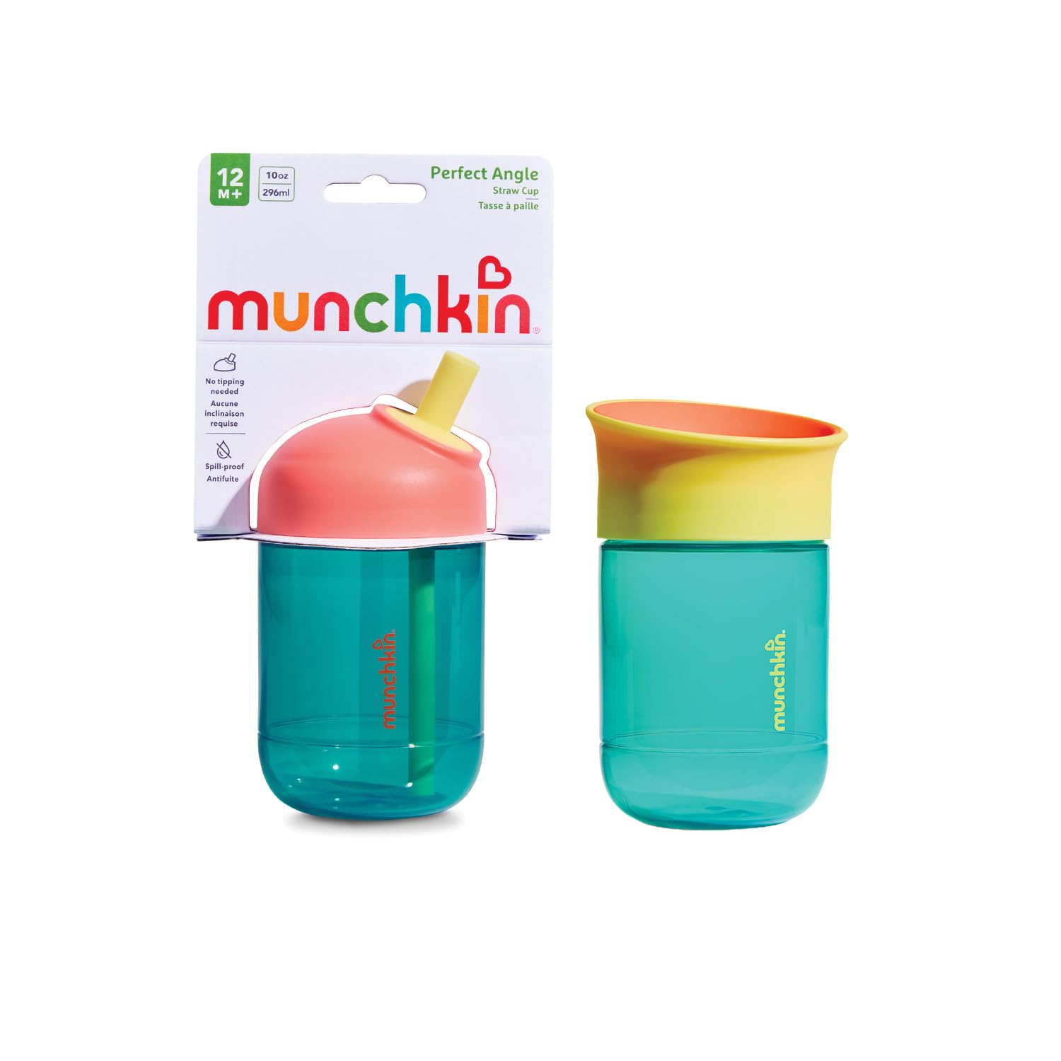 Munchkin 2 Pack Perfect Angle Straw Cup and Miracle Baby Cup |296 ml | Teal