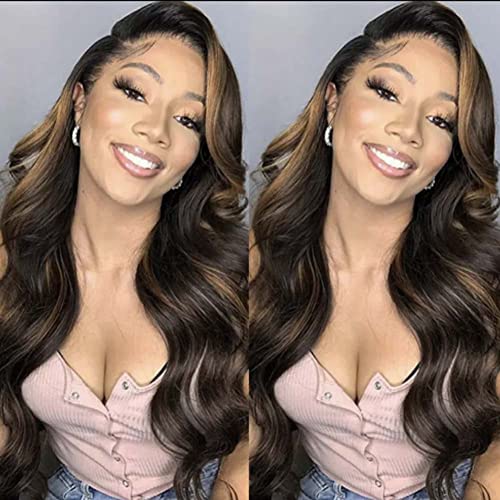 Jolnvca Long Body Wave Wigs For Women Side Part Brown Mixed Blonde Wavy Wigs Natural Looking Synthetic Heat Resistant Fiber Wigs Hair Daily Party Use 26" #TOP1