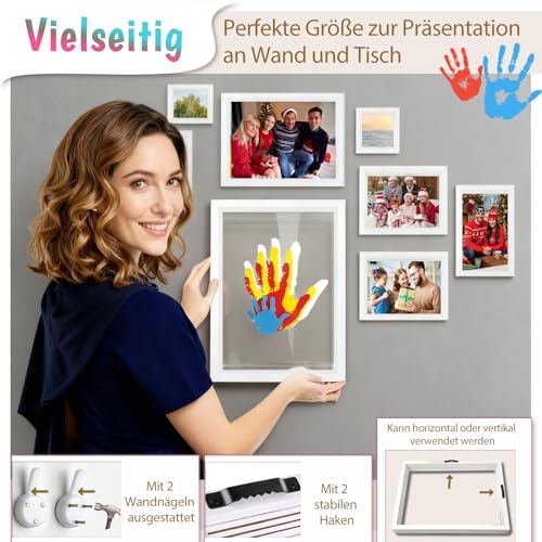 GUDELAK Handabdruck Set Familie für 4 Personen mit 12 Acrylfarbe, DIY Baby Handabdruck und Fußabdruck Set mit Sticker Blumen, Geschenke für Werdende Väter Mütter Baby Shower Taufe
