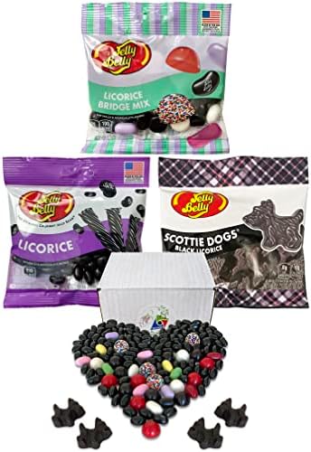 Jelly Belly Bridge Mix, Scottie Dogs Black Licorice & Jelly Beans Candy- Black Licorice Lovers Assortment Gift Box - Genuine & Straight from the Source for Maximum Freshness- Pack Of 3, 3.5 Ounces Each