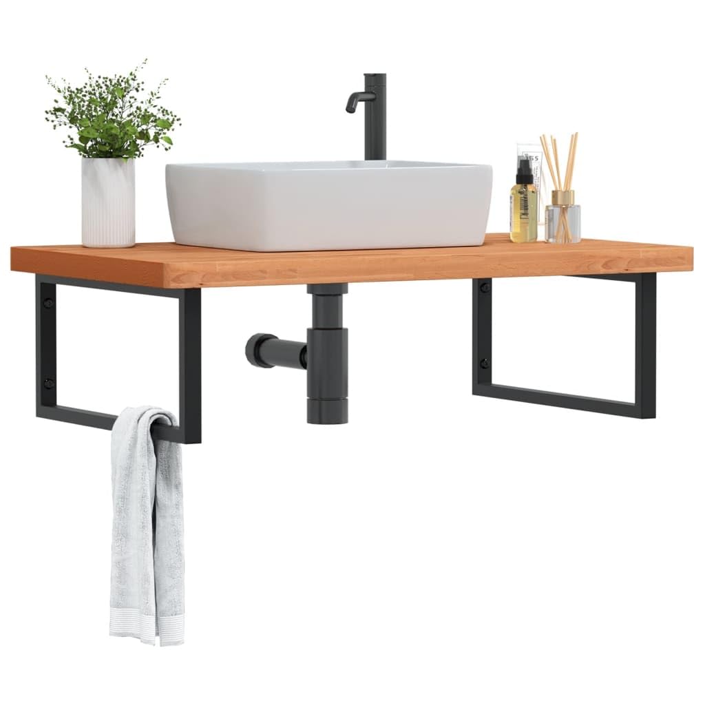 Étagère vasque 100x60 en hêtre et acier noir pour salle de bain moderne