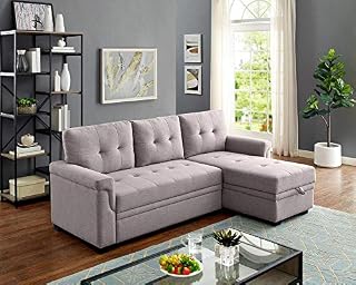 Lilola Home Lucca Linen Reversible Sleeper Sectional Sofa Light Gray