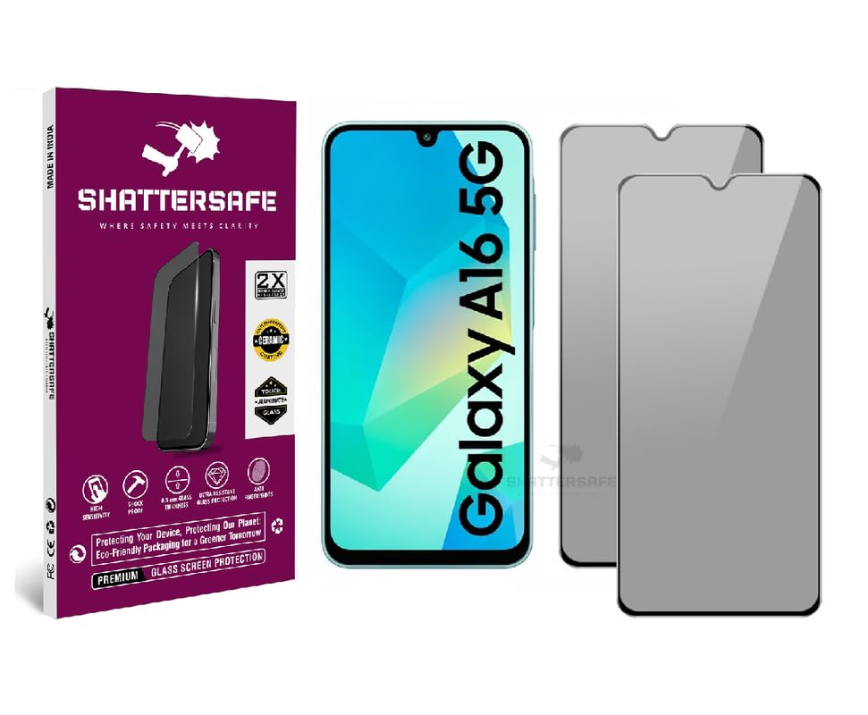 Image of Anti-Spy Privacy Tempered Glass Compatible For Samsung Galaxy A16 5G [Pack of 2]. 9H Hardness, Anti-Scratch, Edge-to-Edge Protection With Easy Installation Kit & Case Friendly Fit.