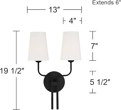 Miniatura 4 de Possini Euro Design Melody - Aplique de pared moderno con cable negro de 19 1/2 pulgadas de alto, 2 lámparas de lino blanco para dormitorio, mesita