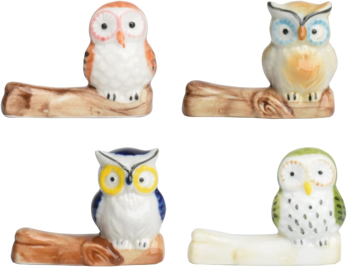 4 Pcs Owl Set Ceramic Chopsticks Rest Spoon Fork Knife Holder Rack