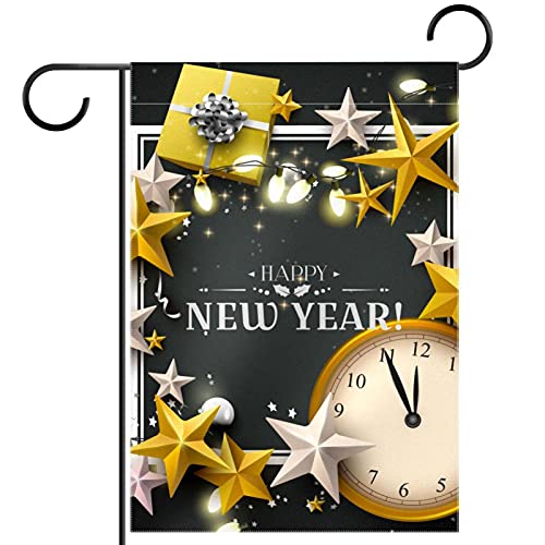 Drapeau de jardin de Noël motif horloge et étoiles dorées double face