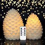 Wondise Pine Cone Flickering Flameless Candles with Remote and Timer, Battery Operated LED Real Wax...