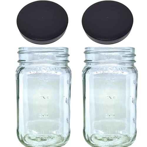 JARMING 16oz Mason Jars with Black Lids (Set of 2)