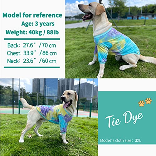 Pripre Tie Dye Dog Clothes For Large Dogs Small Medium Breathable Cotton Dog Shirt Dog Pajamas Big Dogs Boy Girl L, Blue Tiedye #TOP4