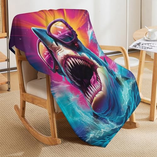 Couverture requin 3D plaid flannel lit double cadeau original - 8
