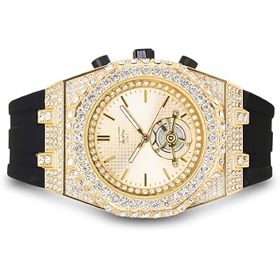 Men's 43mm Iced Out Octagonal Case Silicone Band Watch