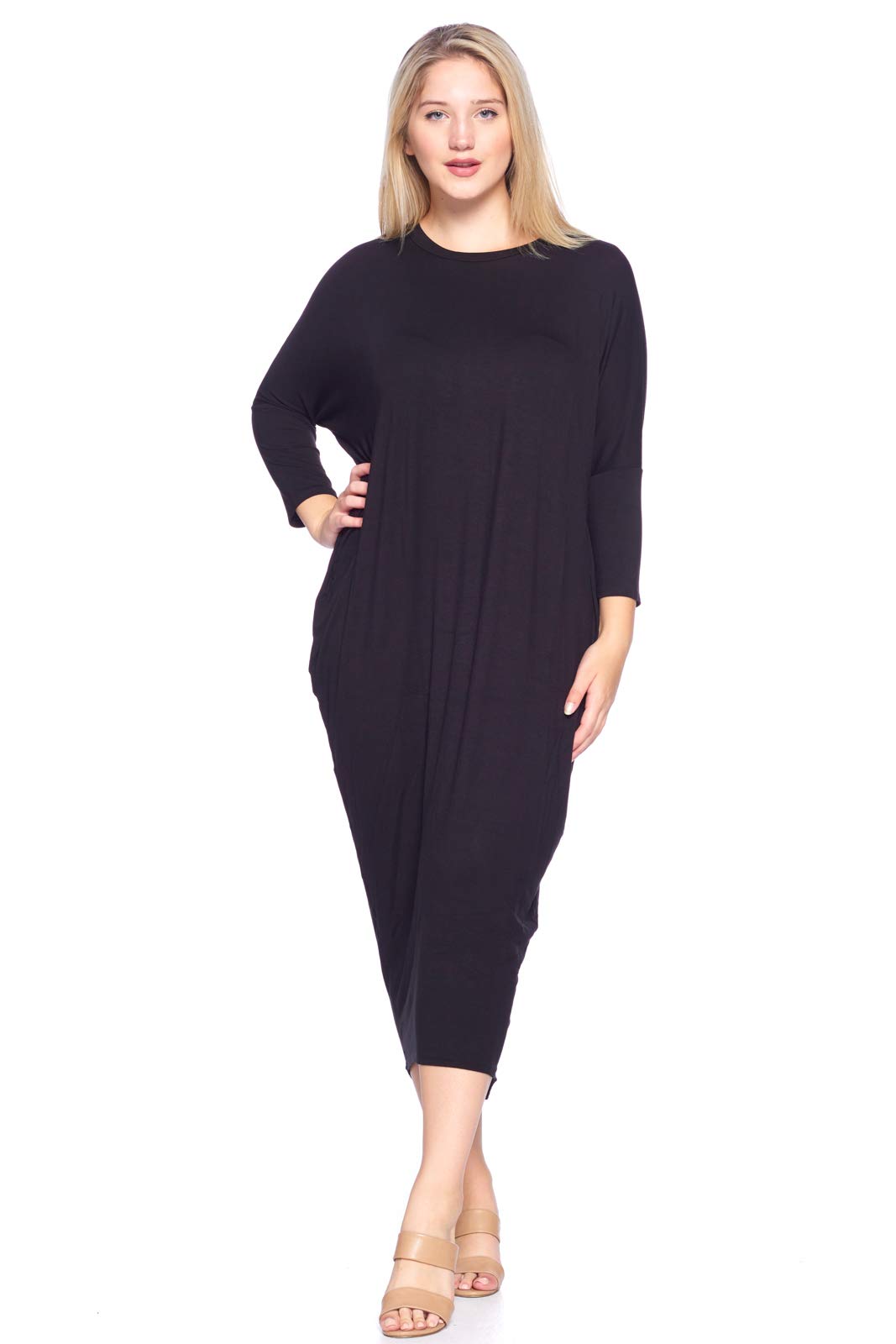 Plus Size Solid Long Sleeve Cover-Up Maxi Dress - Made in USA