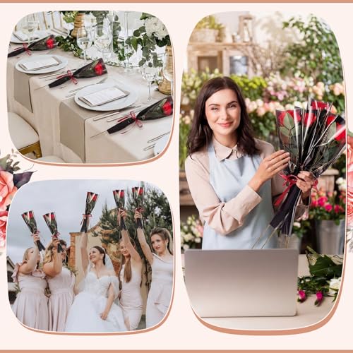 Zeyune 50 Pack Mother's Single Rose with Sleeves Set, Artificial Red Roses Bulk with Flower Sleeves, Single Stem Flower Wrap for Mother's Day, Anniversary, Romantic Gifts(Black) by Zeyune - Image 6