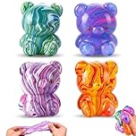 CelestiMingle 4PCS Gummy Bear Squishy Fidget Toys, Cute Soft Stress Bears, Slow Rising Squeeze Balls for Anxiety Relief, Sensory Fidget Toys Gift for Kids and Adults
