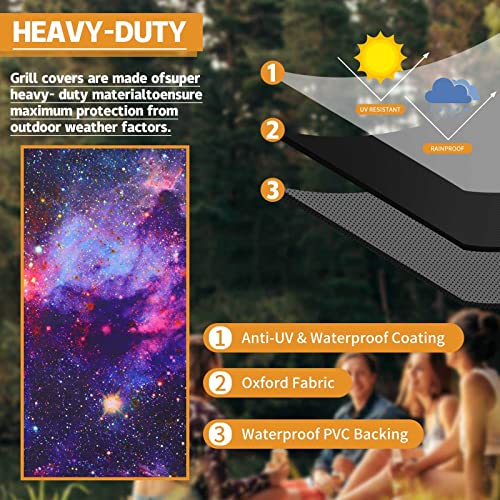 Kyku Galaxy Bbq Grill Cover 58 Inch Heavy Outdoor All Weather Waterproof Rip-Proof Uv Resistant Fade Resistant Funny Nebula Barbecue Gas Grill Covers For Weber Spirit, Weber Genesis, Char Broil Etc #TOP3