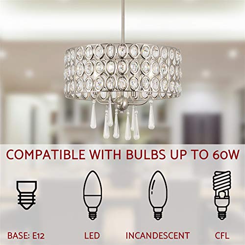 Kira Home Amelia 18" Modern Chic 4-Light Crystal Chandelier Pendant Light Fixture, Brushed Nickel Finish #TOP4