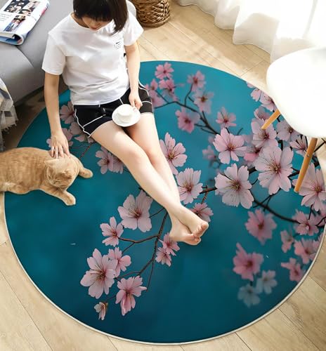 Tapis Rond Salon Turquoise Solution Sol Antidérapant Facile à Nettoyer