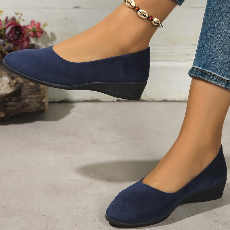 Comfortable, Lightweight, Anti-Slip, Breathable Orthopedic Flat Shoes for Women, Faux Suede Ballet Flats Shoes Women Elegant Slip On Casual Low Wedge Loafers for Walking, Driving3