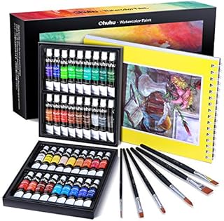 Watercolour Paint Set, Ohuhu 43pcs Paint Set with 36 Colours Watercolours Paint, 6 Paint Brushes, 1 Watercolour Paper Pad - Non-Toxic, Rich Pigment & Quick Dry for Beginners or Professionals