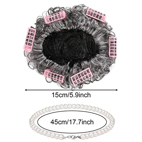 XEPST Old Lady Costume Set for Women Old Lady Wig Granny Costume Grandma Dress Up Accessories Set including Hair Rollers - Image 4
