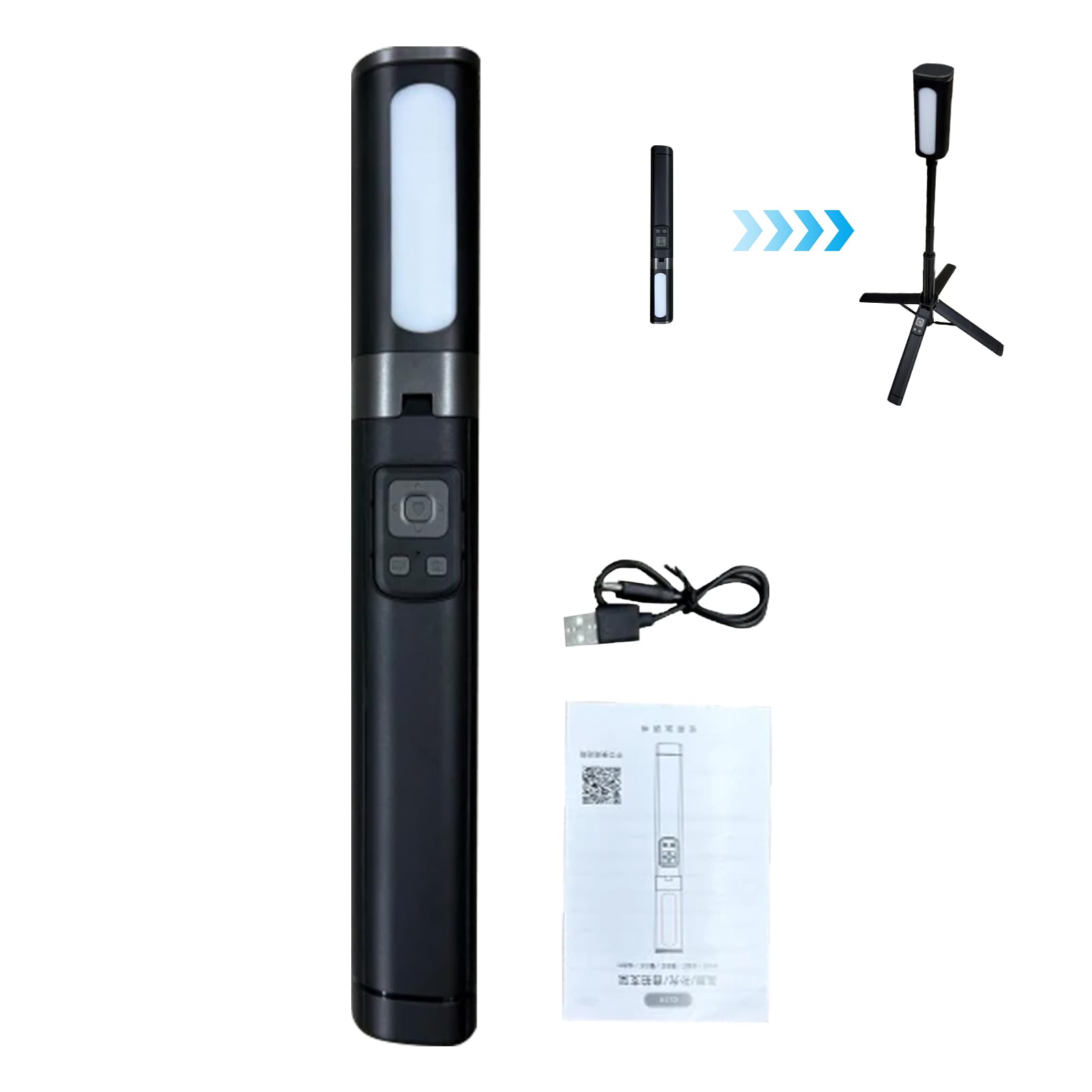Treppiede per Selfie Stick a 4 Gambe, Supporto Estensibile in Lega di Alluminio, Supporto per Telefono a 360° con 27 Luci di Riempimento a LED e Telecomando Bluetooth, per Smartphone da
