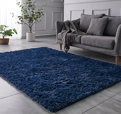 TABAYON Shaggy Navy Blue Rug, 2x3 Area Rugs for Living Room,...