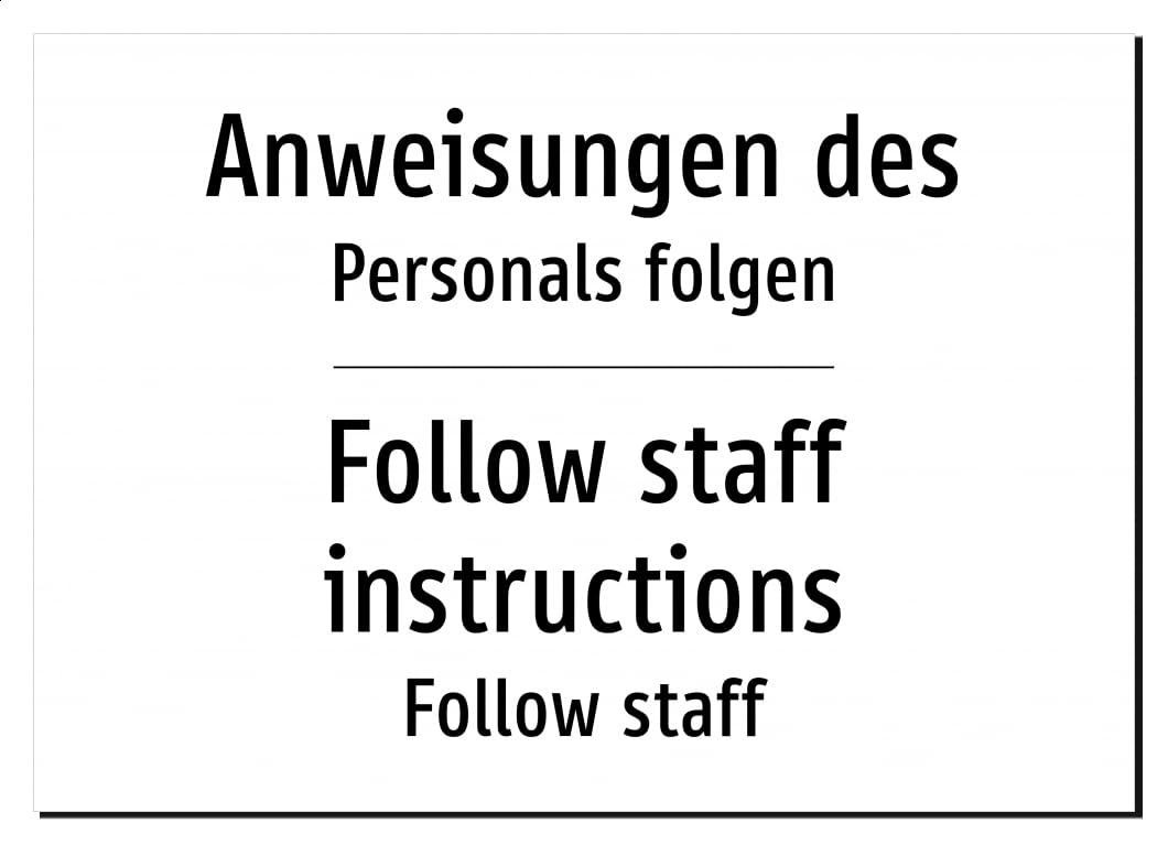 51581-DEEN-T-06 | Follow staff instructions Schild/Aufkleber|Deutsch