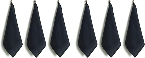 L Linen World Linen - Juego de 6 paños de cocina de 14 x 28 pulgadas, lino europeo lavado a la piedra, color azul marino