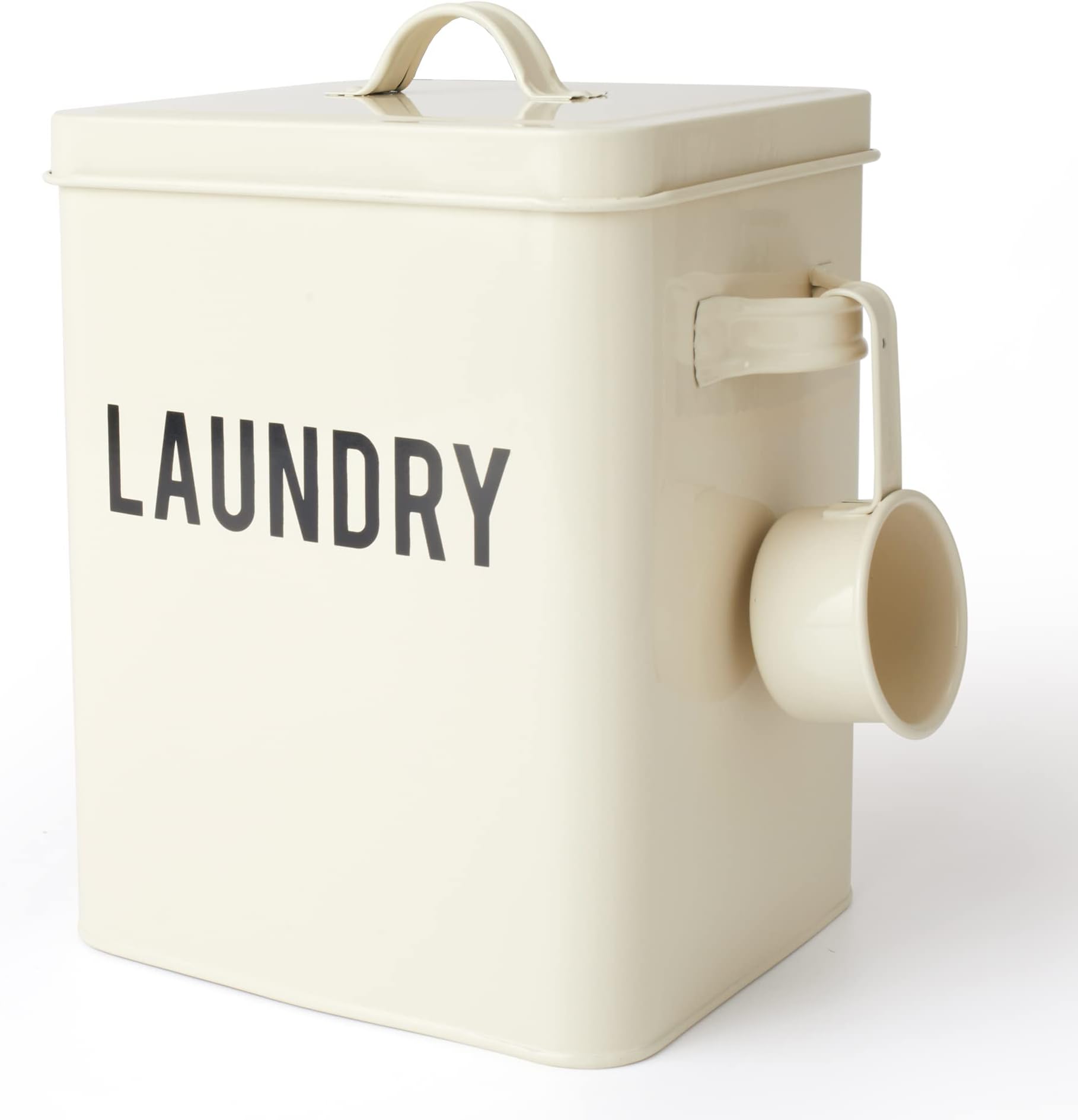 LA JOLIE MUSE Laundry Detergent Powder Storage Tin Box, Farmhouse Laundry Room Decor, 9 Inch High, Cream