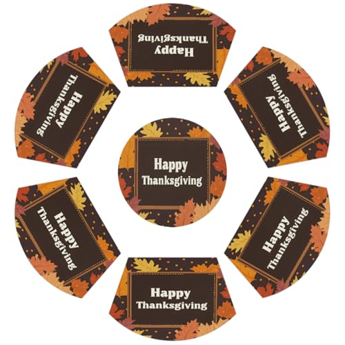 Round Table Mat Thanksgiving Fall Maple Leaf Wedge Placemats Set of 6 with Centerpiece Round Mat, Heat Resistant Non-Slip PVC Table Mat for Kitchen Dining Table Party Decoration,E-1659