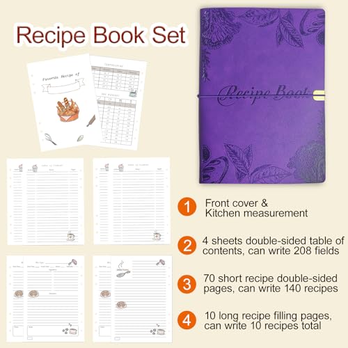 Image of Blank Recipe Book to Write in Your Own Recipes, Leather Cookbook