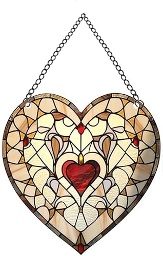 Colgante de ventana de acrílico teñido en forma de corazón, decoración de ventana de acrílico de corazón rojo, decoración de pared para el día de