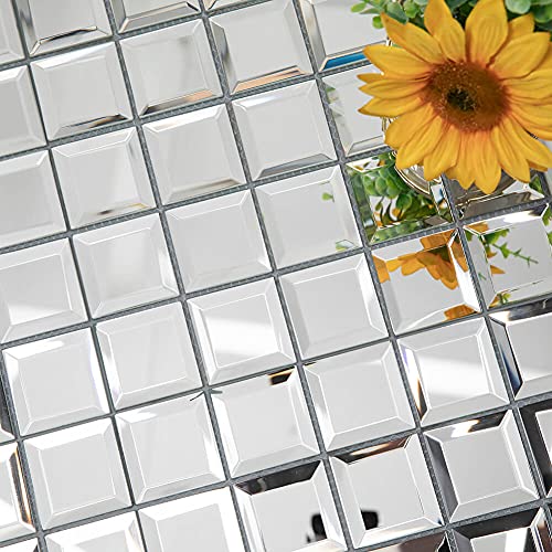 Soulscrafts Azulejo de mosaico de cristal con espejo de cristal de 2 pulgadas, mosaico de diamante de 12 x 12 pulgadas para pared de baño de cocina (plata, 5 hojas) Cover