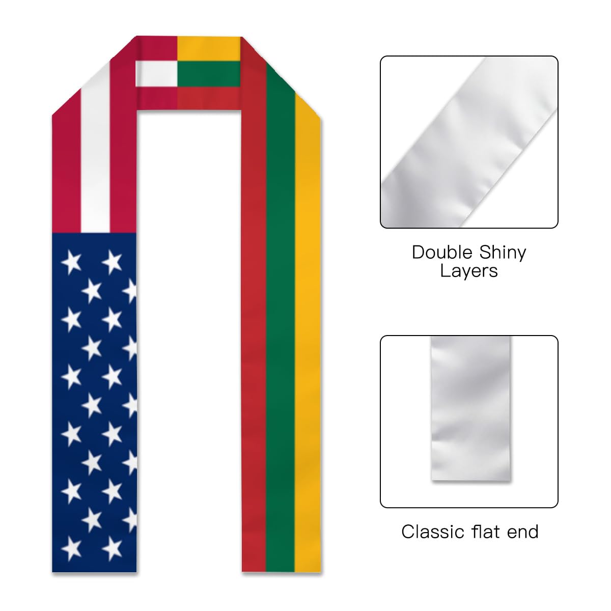 America Flag and Lithuania flag Graduation Sash,Graduation Stole Scarf Gifts for International Student