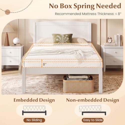 Image of GIANTEX Twin Size Wooden Bed Frame with Curved Headboard, Wood Slat Support | Farmhouse Platform Bed w /Heavy Duty Mattress Foundation, Under-Bed Storage Space, No Box Spring Needed, Easy Assembly