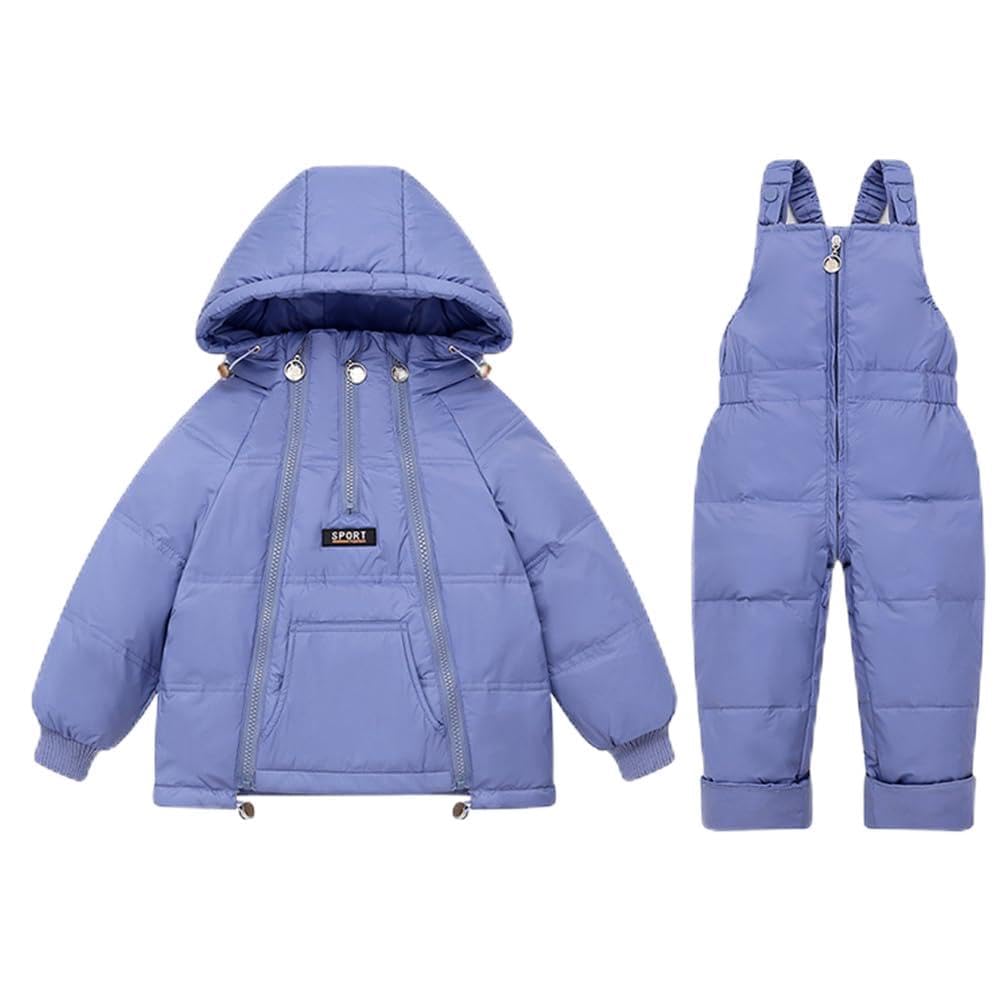 Tuta da Neve Invernale da Bambini 2 Pezzi Capppotto Piumino con Cappuccio e Saloppette da Sci Antivento Impermeabile