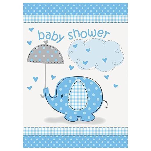 Inbjudningar för babyparty, text "Baby Shower", blå elefant, 8 stycken