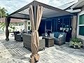 Domi Outdoor Living 10’ X 13’ Outdoor Louvered Pergola Aluminum Patio Garden Pergola with Adjustable Roof for Backyard, Garden w/Curtains and Netting (Dark Brown)