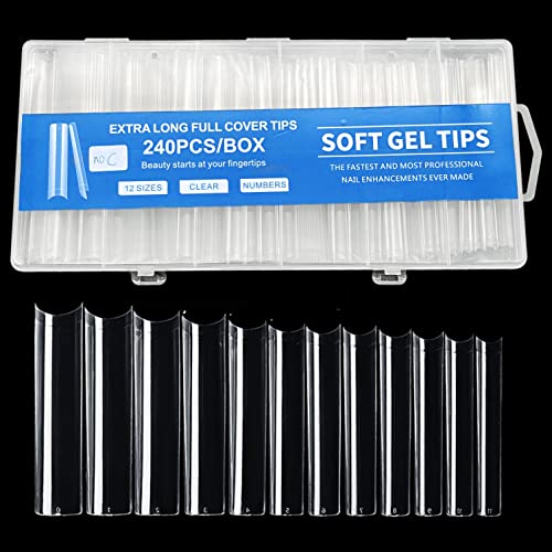 JZK 240x XXXL Clear Half Cover Extra Long Square Nail Tips for Acrylic Extensions No C Curve False Nail Tips Long for Gel And Acrylic Nails 3XL Finger Nail Extension Tips