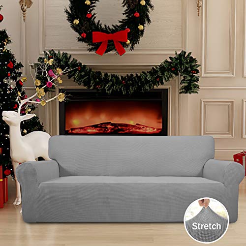 Image of Easy-Going Stretch Sofa Slipcover 1-Piece Sofa Cover Furniture Protector Couch Soft with Elastic Bottom for Kids, Polyester Spandex Jacquard Fabric Small Checks (Sofa, Light Gray)