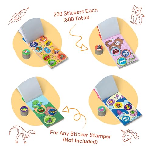 Image of Melissa & Doug Sticker Wow! Mini Activity Pad and Refill Stickers 24-Pack (Dinosaur, Pets, Favorite Things, Surprise Pack 1) - 200 Stickers Each (800 Total) for Any Sticker Stamper (Not Included)