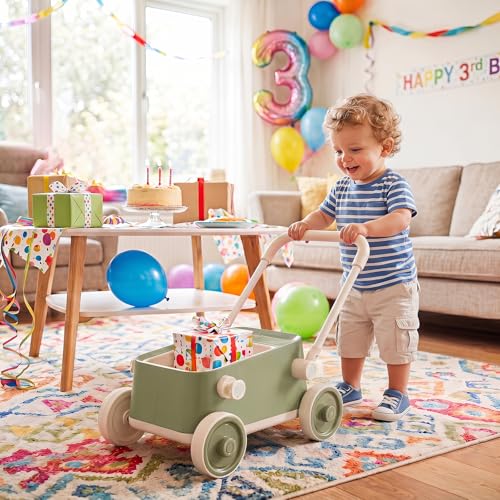 BABY JOY Push & Pull-Along Wagon for Toddlers, Baby Push Walker Pull Toy Cart with Handlebar, Indoor Outdoor Pull & Pull Toys Birthday Gift for Boys Girls Age 3-6 Years Old (Green) - Image 8