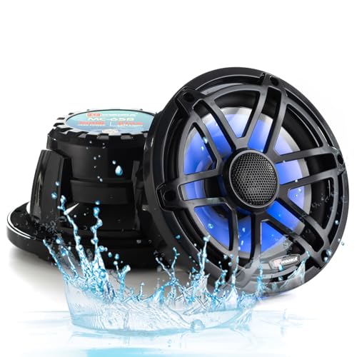 H YANKA MC-65B 6.5 Marine Speakers - 750W 2-Way IP67 Waterproof Marine Stereo System with Blue LED Light, Full Range Sound, Professional Boat Speakers, No Distortion, Y35 Magnet Woofer - 1 Pair