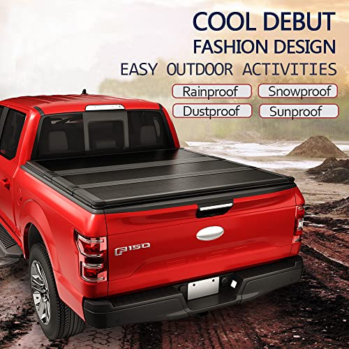 Carmocar Hard Tri-Folding Truck Bed Tonneau Cover For 2007-2022 Replacement For Chevy Silverado Gmc Sierra 5.8 Ft Bed Fleetside Waterproof Tonneau Covers Top Mount Assembly Led Lamp #TOP3