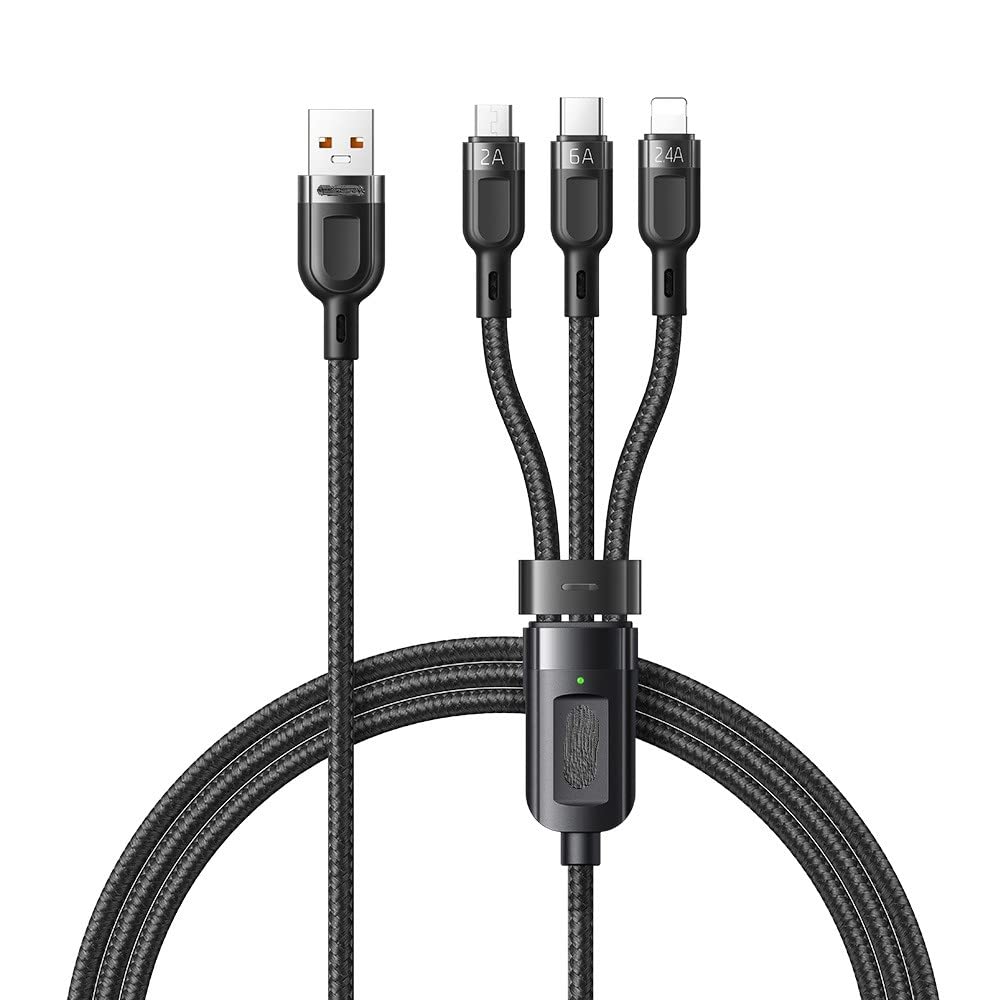Cable 65W Super Multi-fast charging, 6A fast charging cable, 3 in 1 fast charging cable, CE Certified, Lighting/Type C With Data Transfer/Micro, compatible with iPhone/Huawei/Samsung/OPPO/Xiaomi