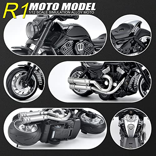 Toy Motorcycle,Pull Back Motorcycle Toy with Sounds and Lights ,1:12 Alloy Motorcycle Model for Boys,Pull Back Motorcycle Toys Gift for Boy Girl (Black)