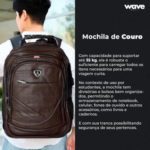 Mochila Executiva Premium De Couro Antifurto Impermeável - Grande Reforçada Notebook Saída USB Traba