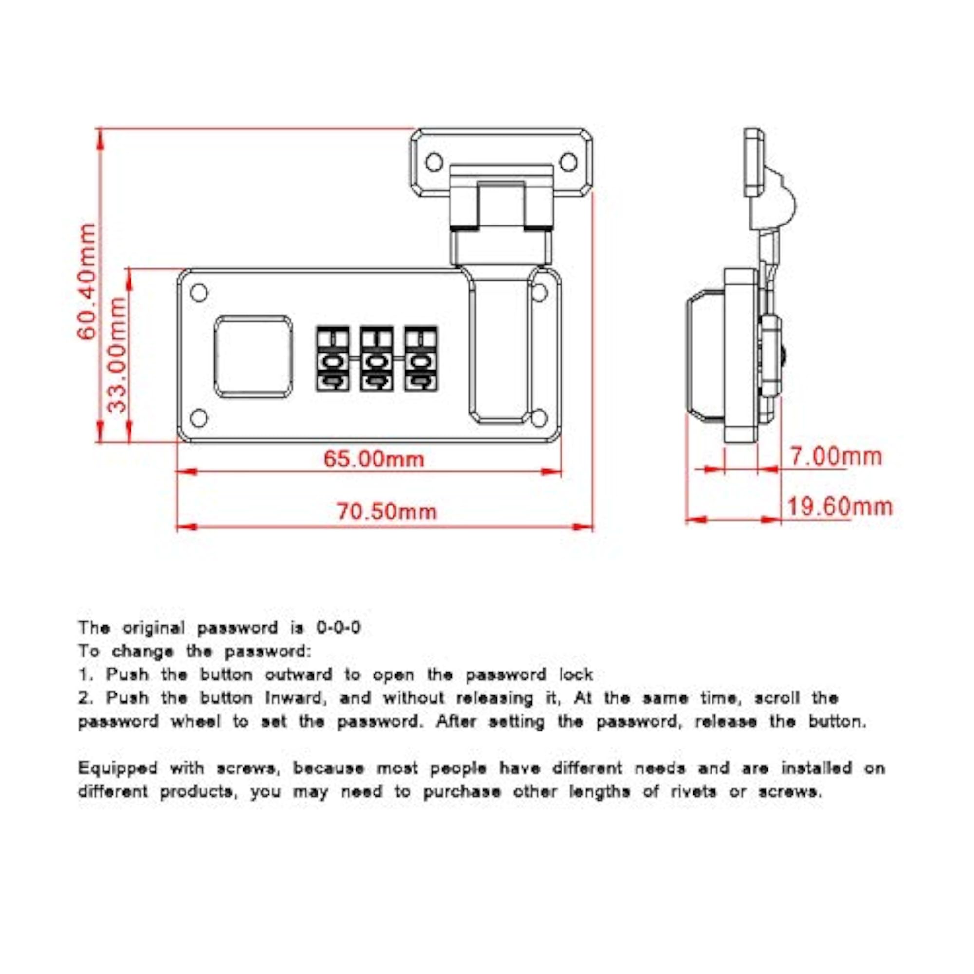 Tool Box Hasp with Combination Lock, 2pcs Set